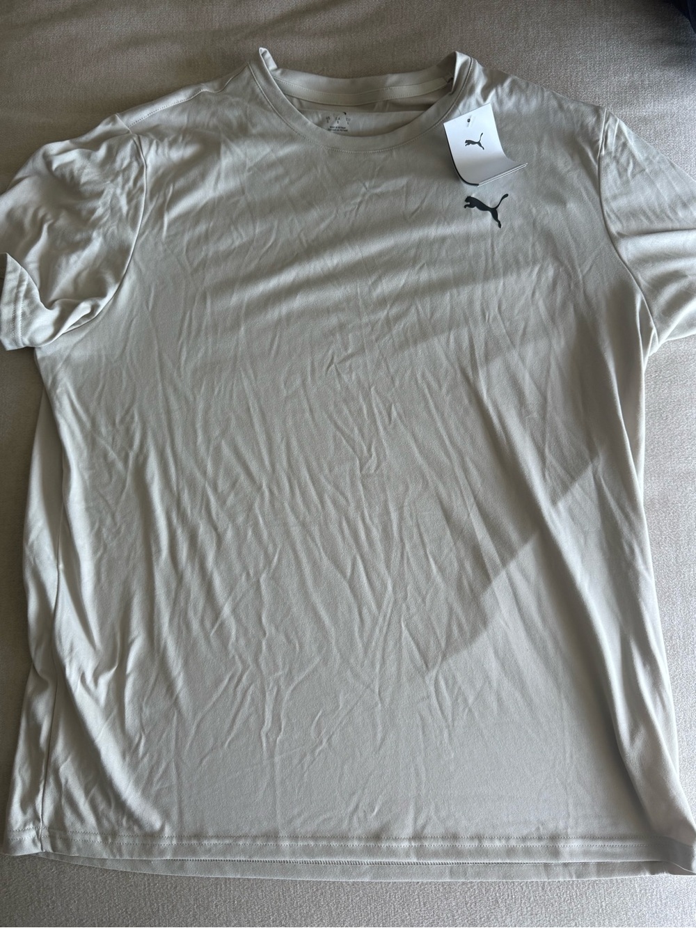 Puma Men’s Short-Sleeve Crew Tee in Light Cream with Black Logo